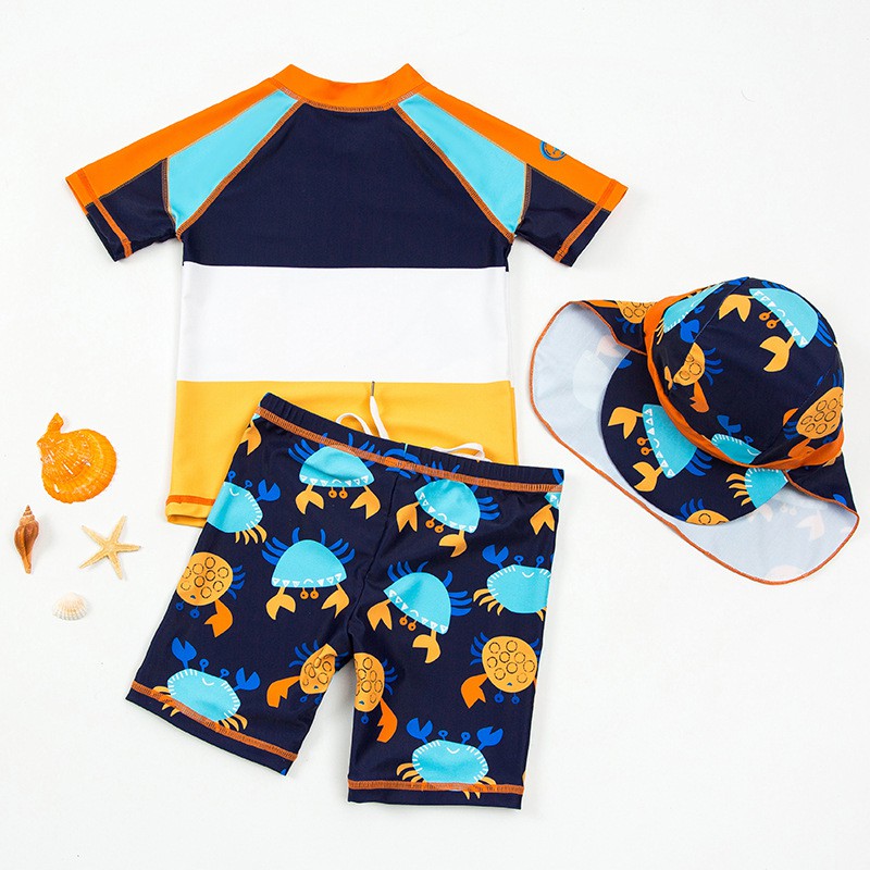 [3CE SHOP] Bộ đồ bơi bé trai hình Cua màu cam vải lycra may đồ bơi cao cấp mềm mại, co giãn