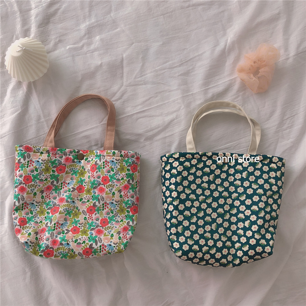 Túi tote cotton dày cách nhiệt in hoa thời trang