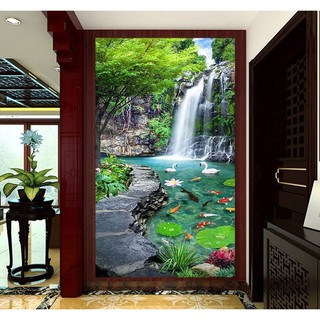 Tranh dán tường 3D thác nước thiên nga BINBIN PC50 (Có in theo yêu cầu)