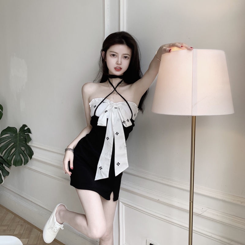 Đầm Hai Dây Dáng Ôm Phối Ren Thắt Nơ Thời Trang Mùa Hè Hàng Mới Dành Cho Bạn Nữ 2021