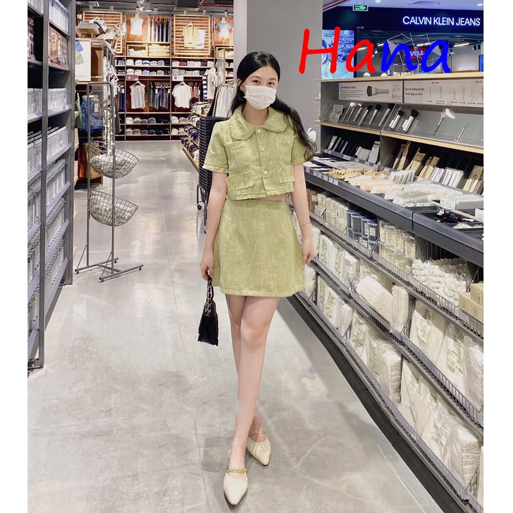 Set dạ hai màu trắng xanh siêu xinh - Hana23