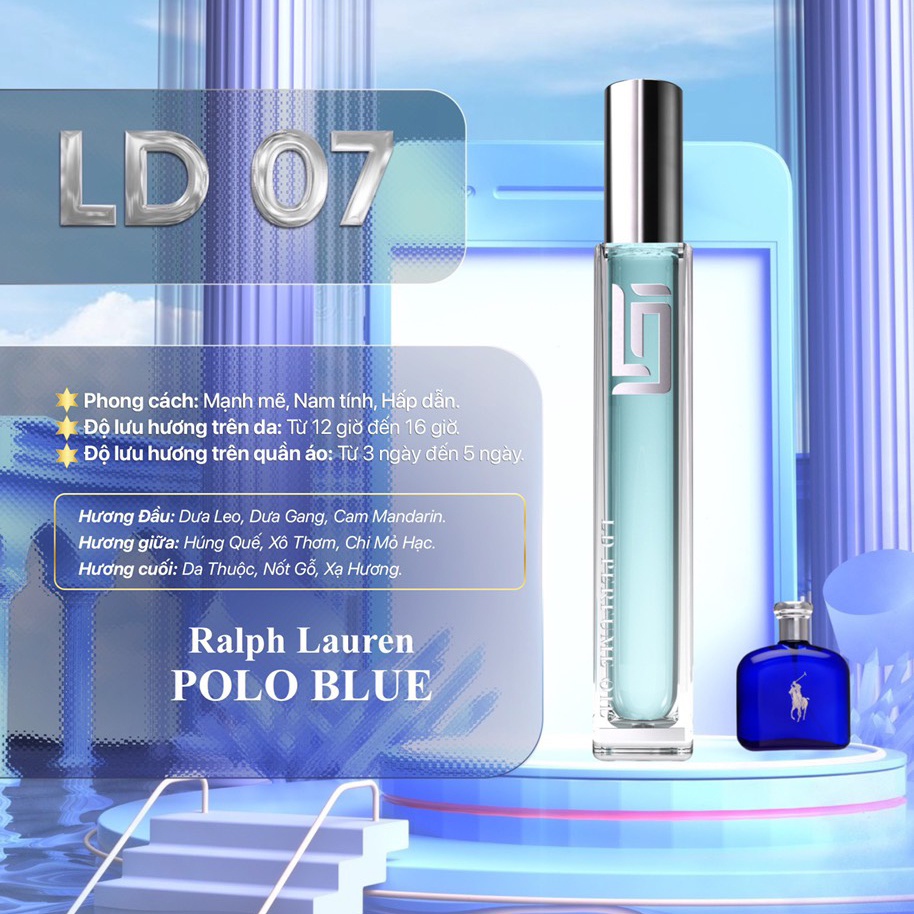 LD07 Tinh dầu nước hoa Nam POLO.BLUE 12ml LD PERFUME OIL Thơm lâu - Quý ông Mạnh mẽ, Nam tính, Hấp dẫn