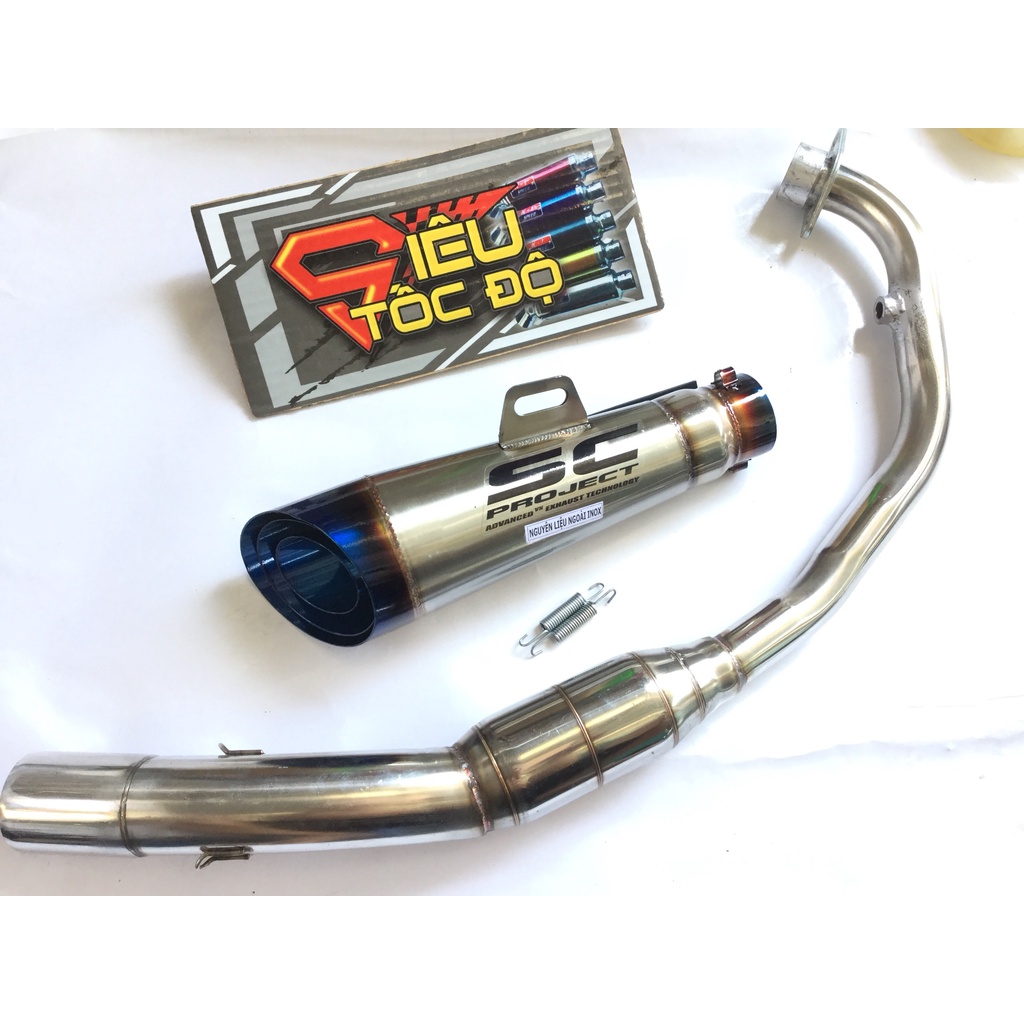 Pô sc xéo đuôi XANH cổ bầu hơi inox exciter, winer, sonic, raider, satria, gsx, tfx, fz, cbr, r15,...