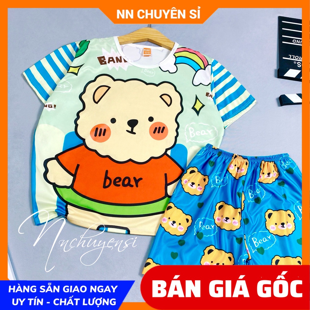 Đồ bộ thun đùi mặc nhà cho bé in hình gấu dễ thương chất thun mềm mát size đến 70kg DBRBD FULL SIZE