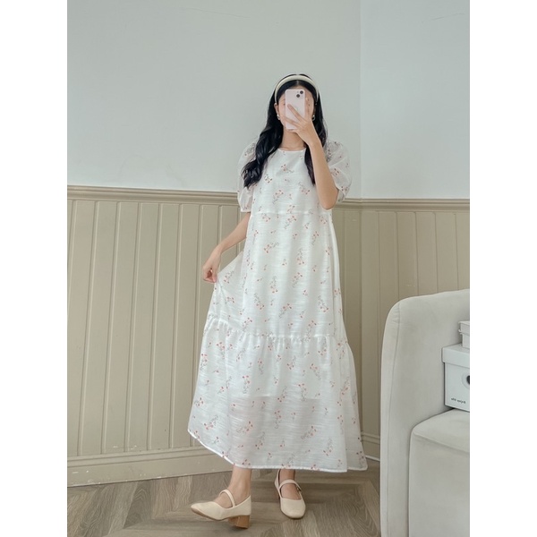 D16 - Đầm babydoll tơ hoa cam