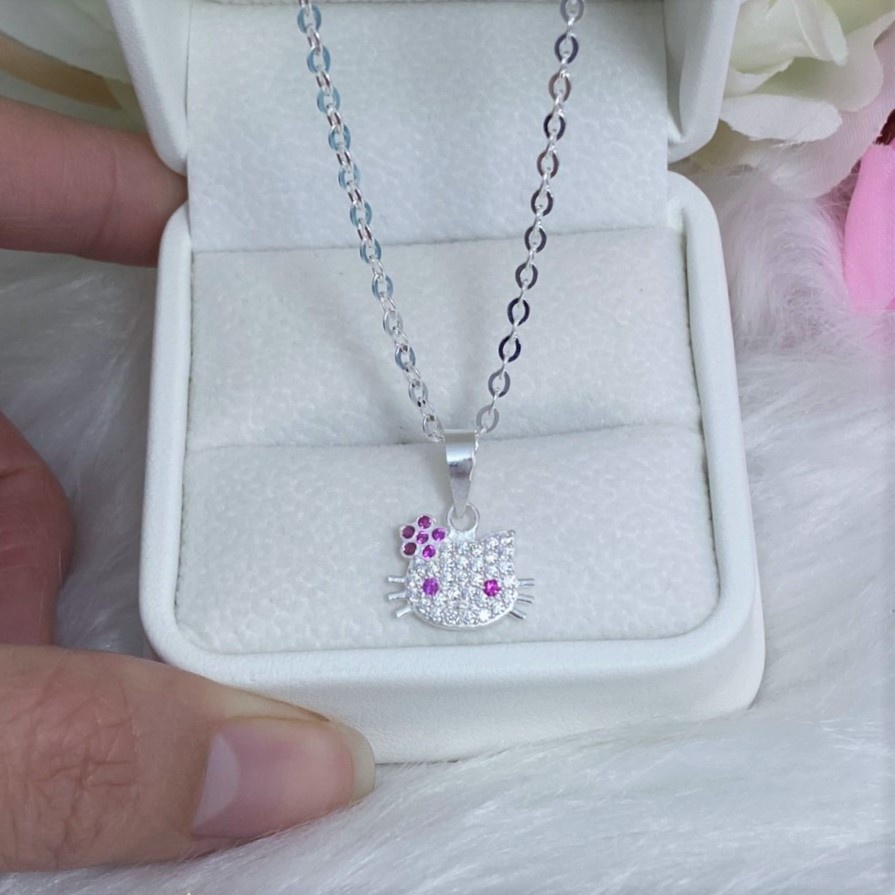 Dây chuyền bé gái mặt hình mèo kytty, chất liệu bạc ta cao cấp - Trang sức bạc Evasilver