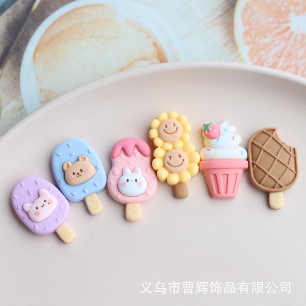 Charm (C556) slime/ Dụng Cụ Charm Trang Trí [Ko Keo &amp; Nút] Hình Que Kem Gấu &amp; Thỏ (1.8x2.8cm)