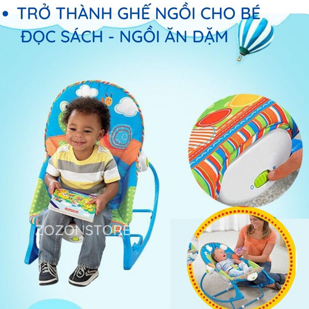 Ghế rung cho bé HuBaby chính hãng 2 chế độ nằm và ngồi bập bênh phát nhạc bé tự ngủ khung hợp kim