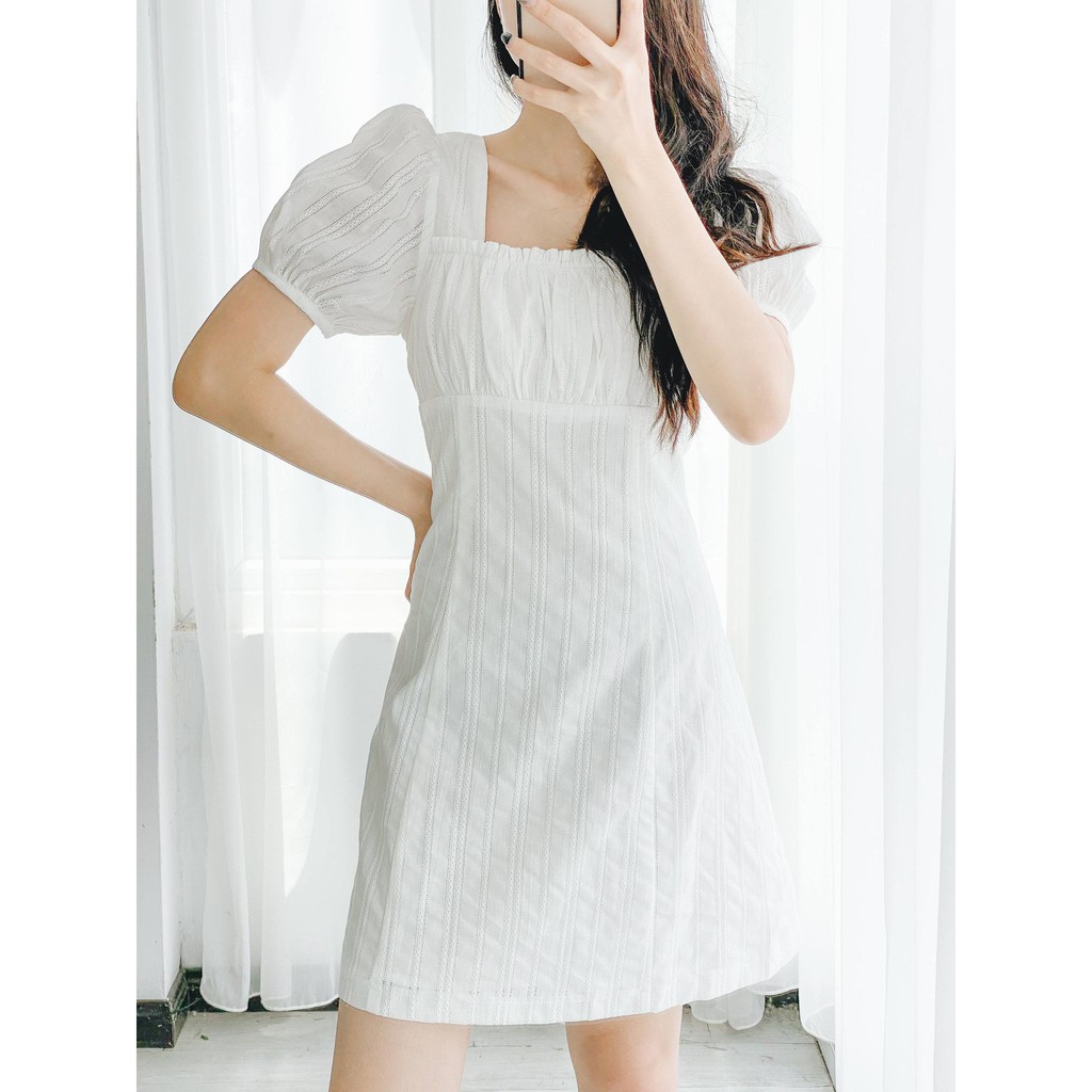 Váy ren trắng cổ vuông nữ MADELEN màu trắng dáng babydoll