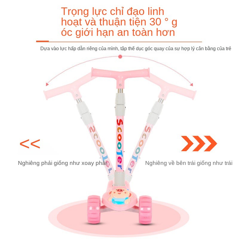 Xe ba bánh gấp trẻ em Scooter 1-2-3-4-5-6 tuổi bé nhấp nháy cho trai và gái