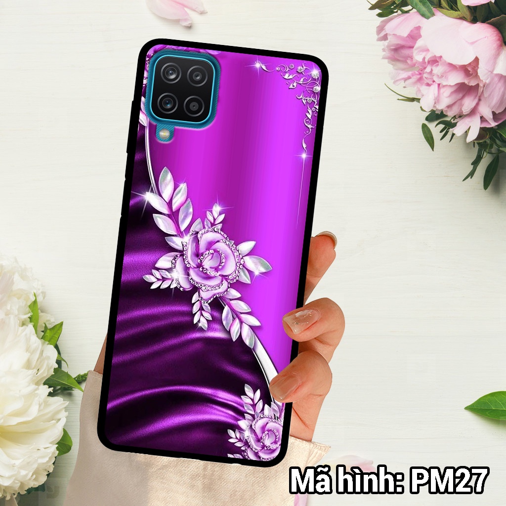 Ốp điện thoại Samsung A12 - Samsung A22 chất liệu KÍNH tráng gương in hình hoa sang trọng,ốp lưng bền đẹp