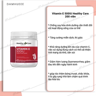Vitamin E 500IU Healthy Care 200 viên