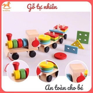 Đồ chơi gỗ Đoàn tàu thả cọc hình khối Giúp bé nhận biết các hình dạng