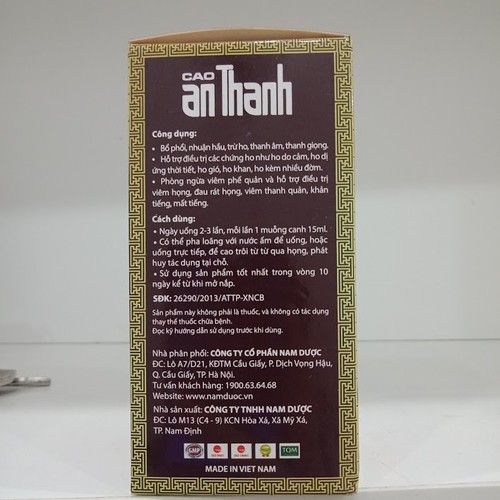 CAO AN THANH HỖ TRỢ HO BỔ PHẾ GIẢM RÁT HỌNG KHÀN TIẾNG