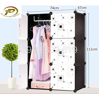 Tủ Quần áo lắp ghép Đa Năng 6 ô Sâu 47 CM ( ô vuông-đen )