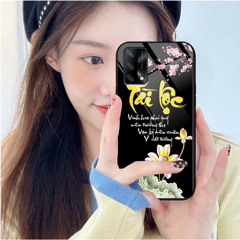 Ốp lưng KÍNH Oppo A74 / A95 in hình 3D TÀI LỘC-TÂM AN -MÃ ĐÁO