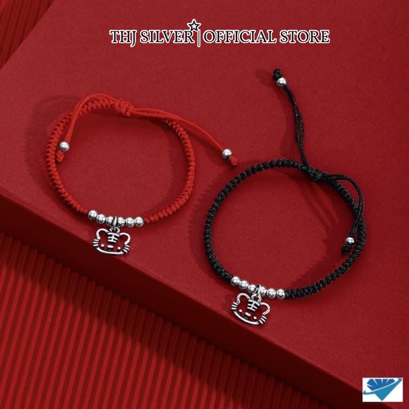 Vòng tay nữ THJ_ Vòng tay chỉ đỏ tết mix charm hổ bạc ta may mắn,tài lộc