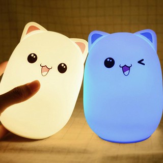 Đèn Led Hình Mèo Silicone Chuyển Màu Siêu Dễ Thương