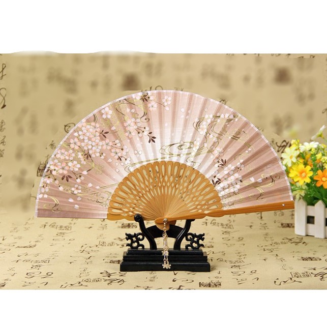( 150 ) Quạt cổ trang nan gỗ hoa trắng gió vàng dòng chảy thời gian quạt xếp cầm tay cổ phong dây tuyến