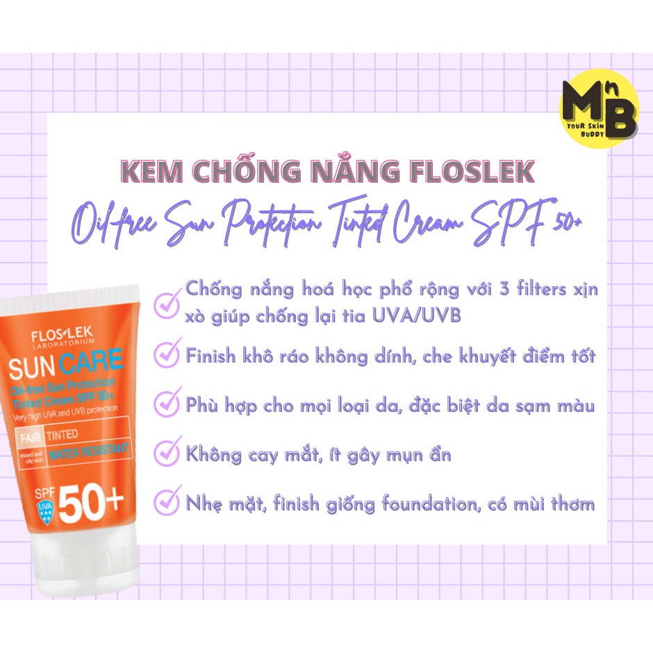 Kem chống nắng Floslek Oil Free Sun Protection Tinted Cream SPF 50+ 50ml