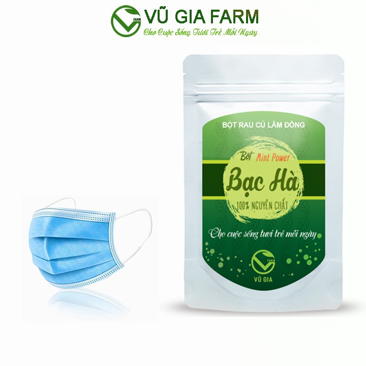 Bột Bạc Hà Sấy Lạnh Nguyên Chất Vũ Gia (50g/ túi) + Tặng 5 Khẩu Trang