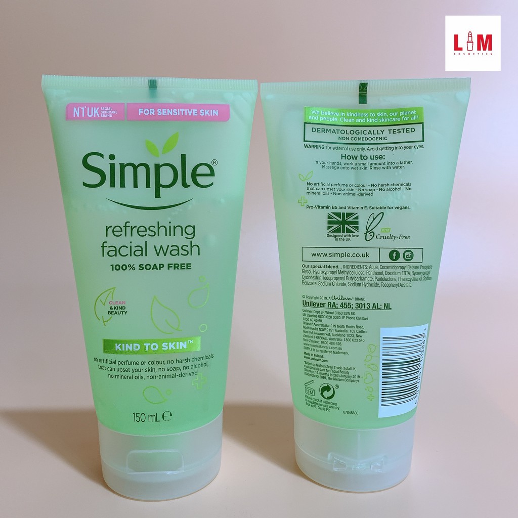 Sữa rửa mặt dưỡng ẩm Simple Refreshing Facial Wash 150ml [Chính Hãng]