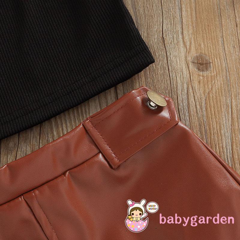 BABYGARDEN 6 Months-5 Years Baby Girls Set, Solid Color Round Neck Sleeveless Ribbed Tops+ Leather Skirt for Summer