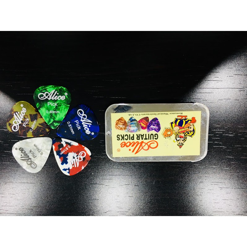 Pick gảy guitar Alice Hộp vuông inox + 24 móng