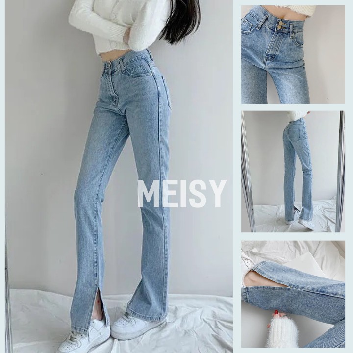 Quần Jeans nữ Ulzzang dáng suông ống loe xẻ phong cách Hàn quốc( Meisy)