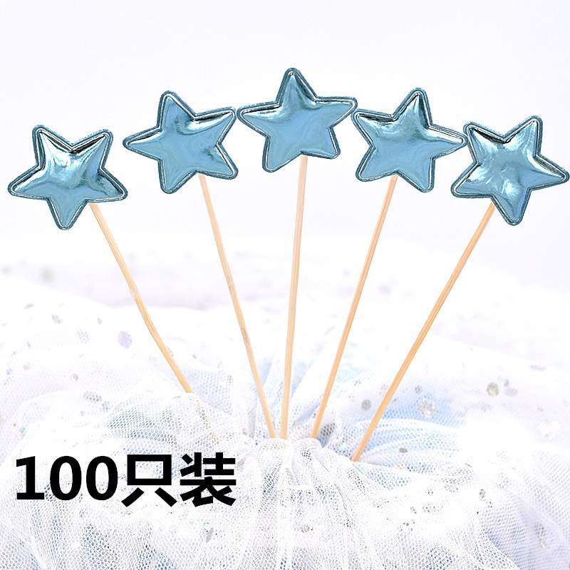 Set 100 Thẻ Cắm Trang Trí Bánh Kem Tráng Miệng Hình Ngôi Sao / Trái Tim Bằng PU Bóng