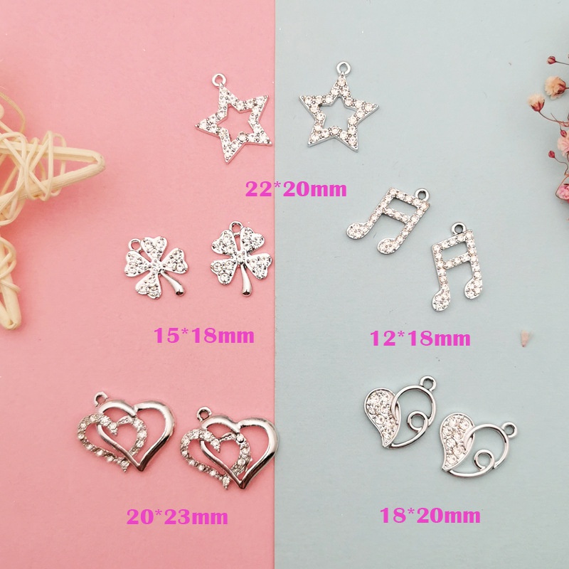 Bộ 10 Mặt Vòng cổ Hình Cỏ Bốn Lá / Nốt Nhạc / Trái Tim / Trái Tim Xinh Xắn Dùng Làm Bông Tai