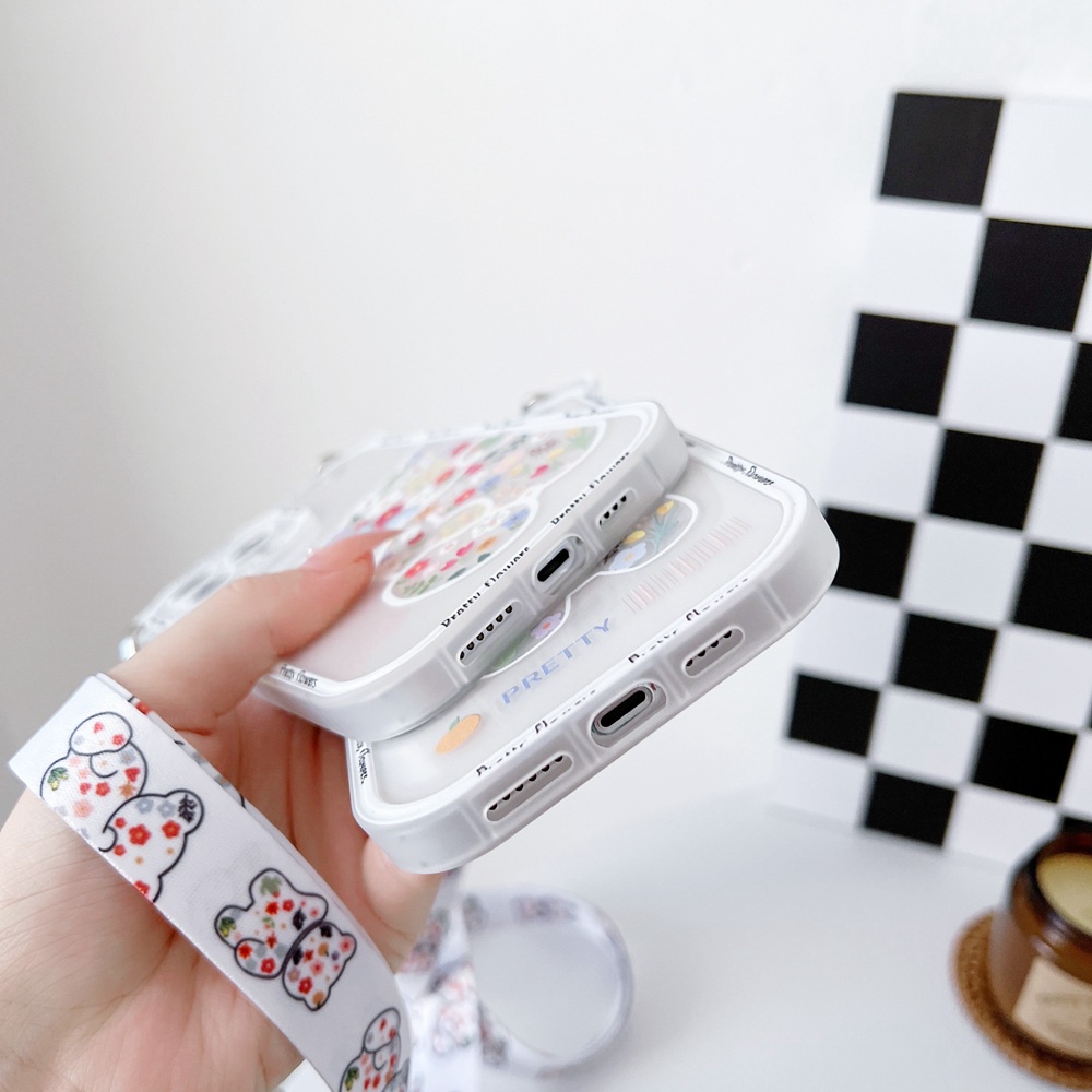 Dễ Thương Ốp Điện Thoại Họa Tiết Hoa / Gấu Kèm Dây Đeo Cho iphone 15 14 13 11 12 pro max x xs max 7 8 plus