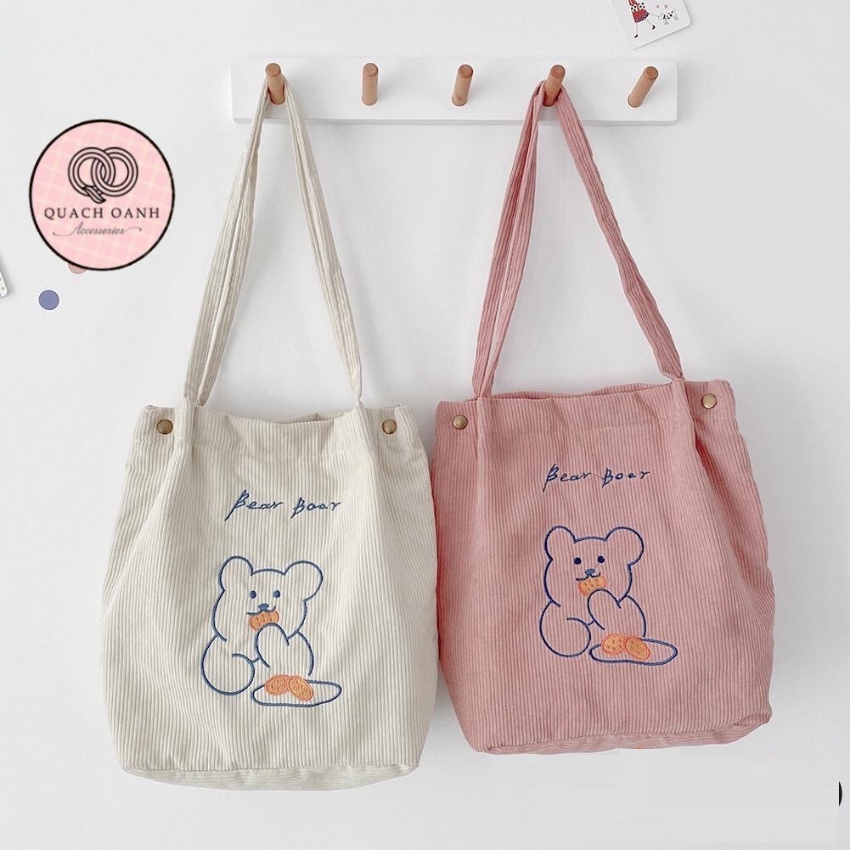 Túi tote túi vải canvas phong cách Hàn Quôc , hoạ tiết gấu xinh xắn - TUI99