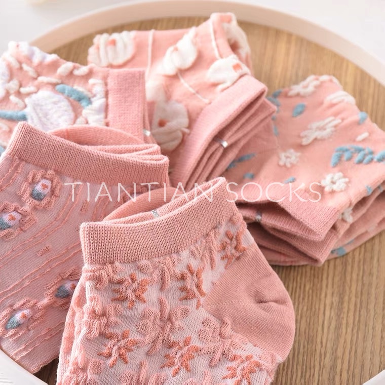 TIAN TIAN T155 Tất  nữ Cotton cổ ngắn Vớ cổ Thấp Màu Hồng Dễ Thương Phong Cách Hàn Quốc Thời Trang Cho Nữ
