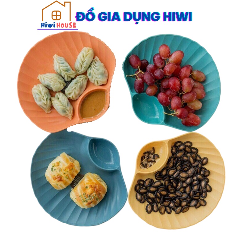 Đĩa nhựa vỏ sò - Đĩa đựng hoa quả, trái cây, đồ ăn có ngăn đựng sốt chấm tiện lợi
