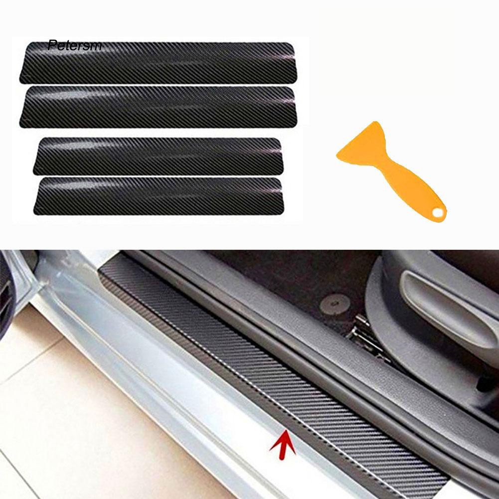 Set 4 miếng dán cửa xe hơi chất liệu sợi carbon 4D bảo vệ chống trầy xước