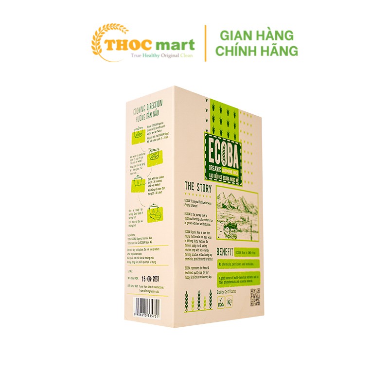 Gạo trắng Ngọc Mễ Ecoba / gạo hữu cơ cao cấp hộp 1kg