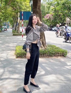 Áo kẻ caro buộc nơ⚡️ ảnh thật