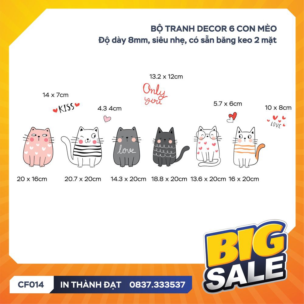 ❌ 𝙎𝙖𝙡𝙚 𝟱𝟬% ❌ Bộ mèo trang trí phòng bé siêu xinh - Tranh dán tường cực hót - Tặng kèm băng keo chuyên dụng [CF014] | BigBuy360 - bigbuy360.vn