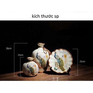 Bộ gốm sứ 2 bình 1 đĩa công trắng
