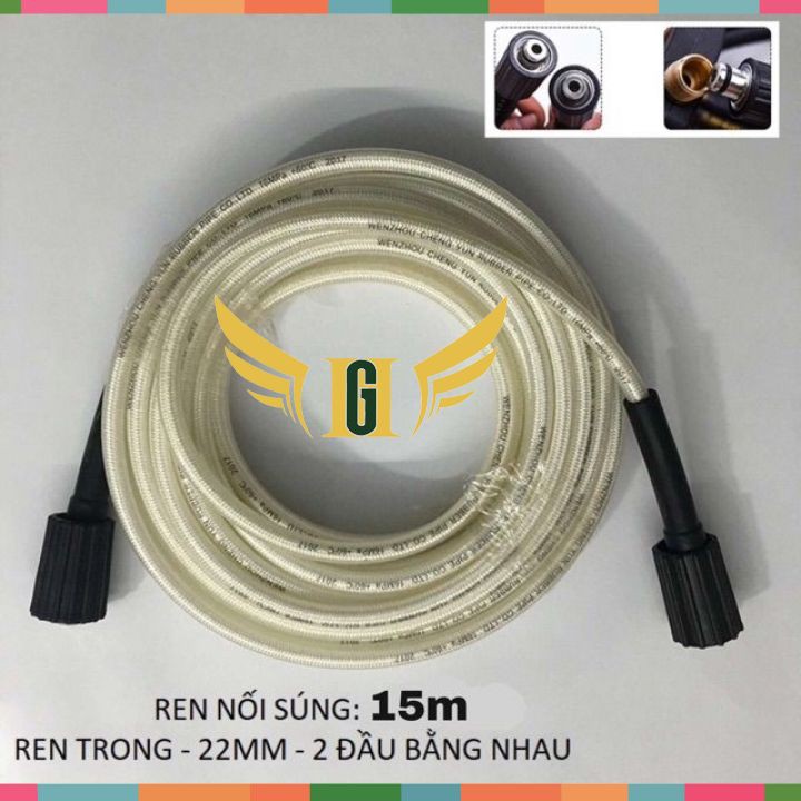 [ TỐT NHẤT ] Dây Xịt Rửa Xe Áp Lực Cao 3 Lớp Lõi 10M-15M- 20M-30M [Ren 22mm-22mm ]