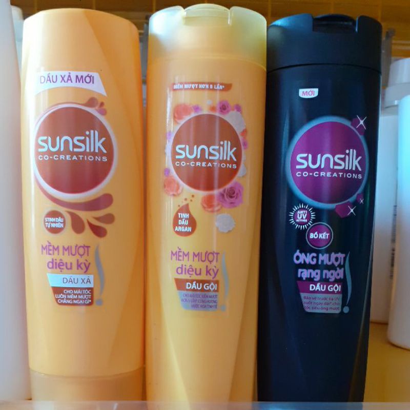 dầu gội dầu xả Sunsilk mềm mượt diệu kỳ  chai vàng 170g ( 173 ml )