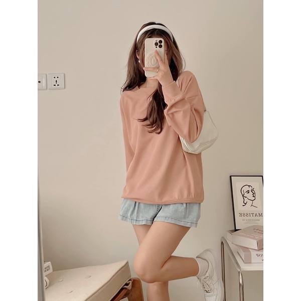 Áo nỉ cổ tròn dài tay chất len tổ ong 6 màu