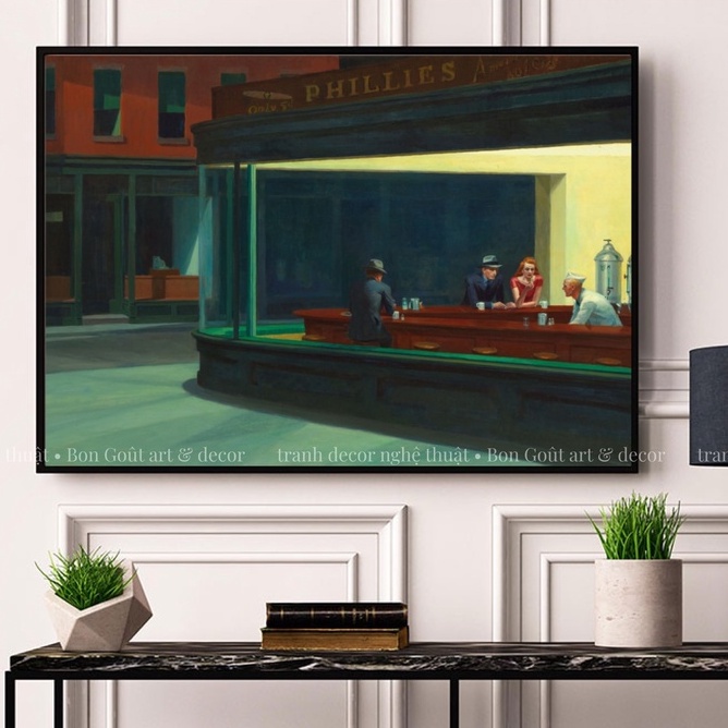 Tranh Edward Hopper - CÚ ĐÊM 🖼 canvas treo tường decor trang trí phòng nghệ thuật Hiện thực