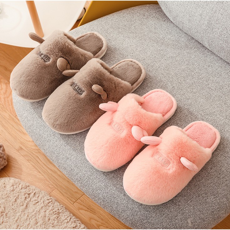 Dép bông, dép lông đi trong nhà nữ nam mùa đông quai ngang hình thú cute đế cao su TINZ|Mã Nai