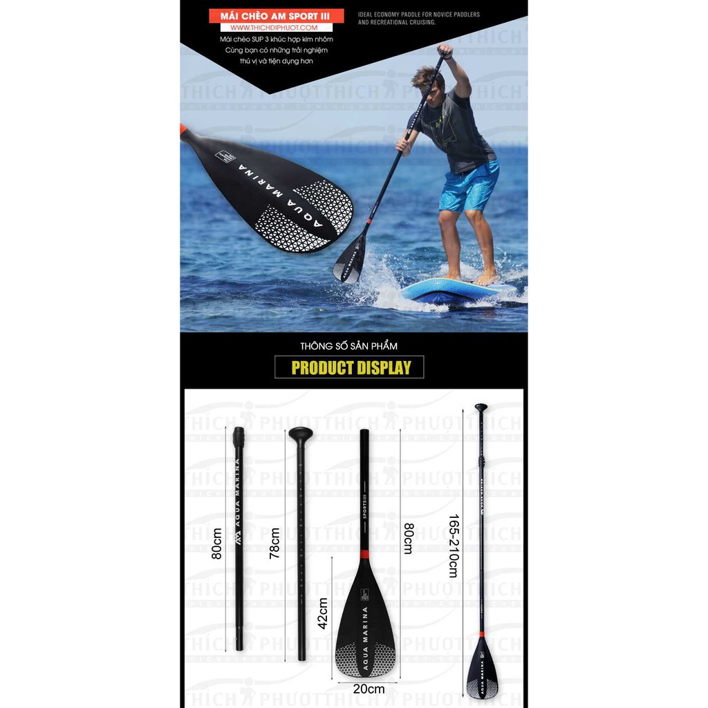 Mái chèo SUP bơm hơi AquaMarina Sport III 3 khúc standard