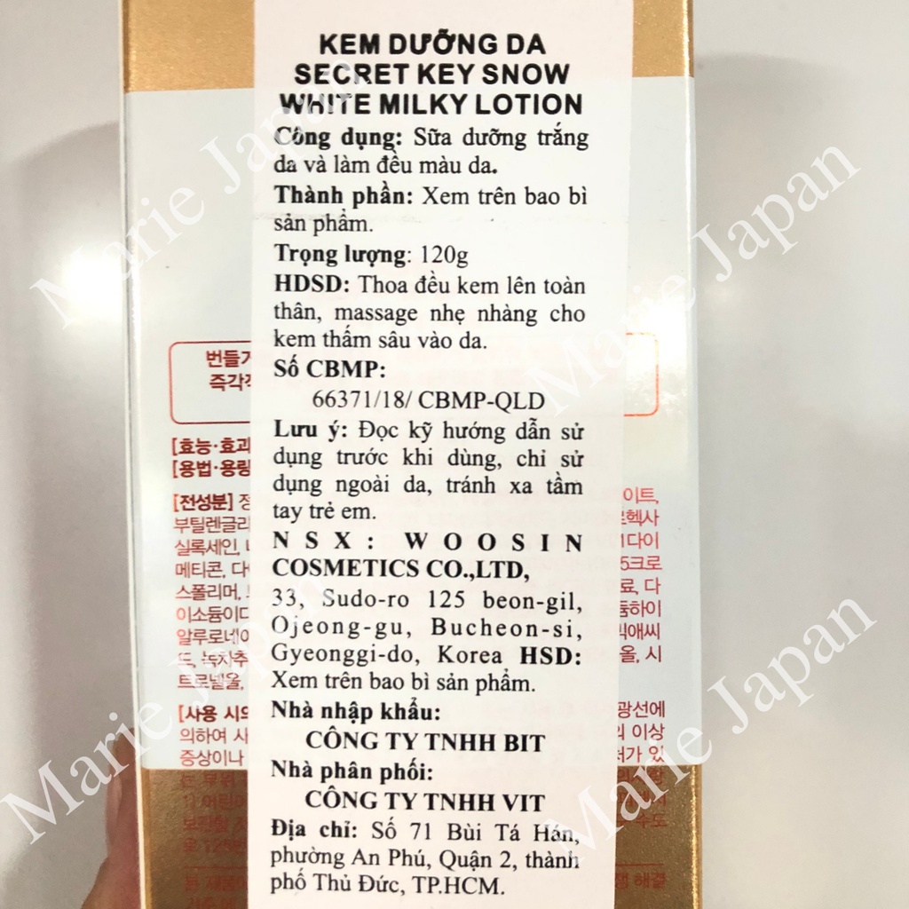Sữa Dưỡng Thể Secret Key Trắng Da Nâng Tông Tức Thì  Snow White Milky Lotion - 120g