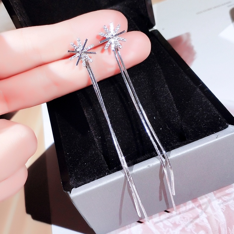 Khuyên tai JIUDUOLAN dạng kẹp/ xỏ bạc dáng dài tua rua dễ phối đồ thời trang Hàn Quốc thanh lịch cho nữ