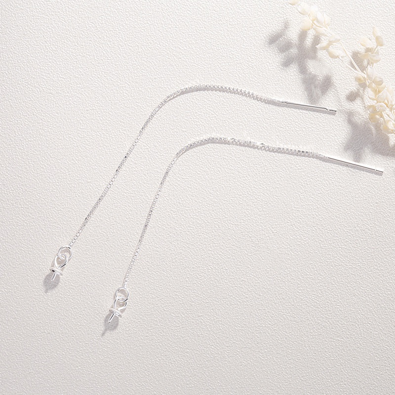 [B7T1] Phụ kiện trang sức (DIY) - Cặp (2) bông tai bạc trống hạt kiểu thả tự do điều chỉnh 2 chiều