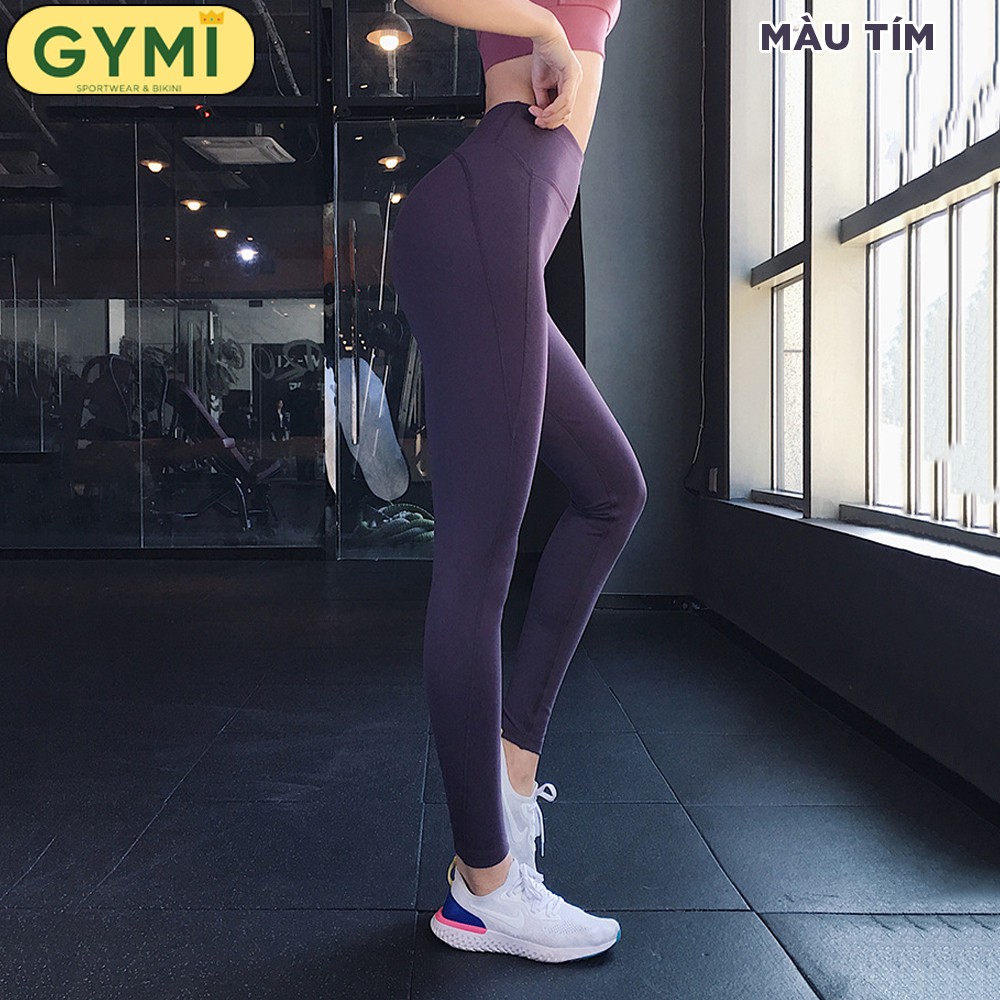 Quần tập gym yoga nữ thun mịn GYMI QD27 dáng legging lưng cao nâng mông chất liệu co giãn 4 chiều